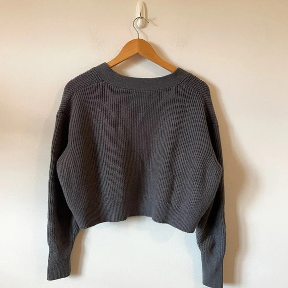 Zara Purl Knit  Open Front Ribbed Knit Cardigan Sweater Grey Size Medium - Picture 9 of 9